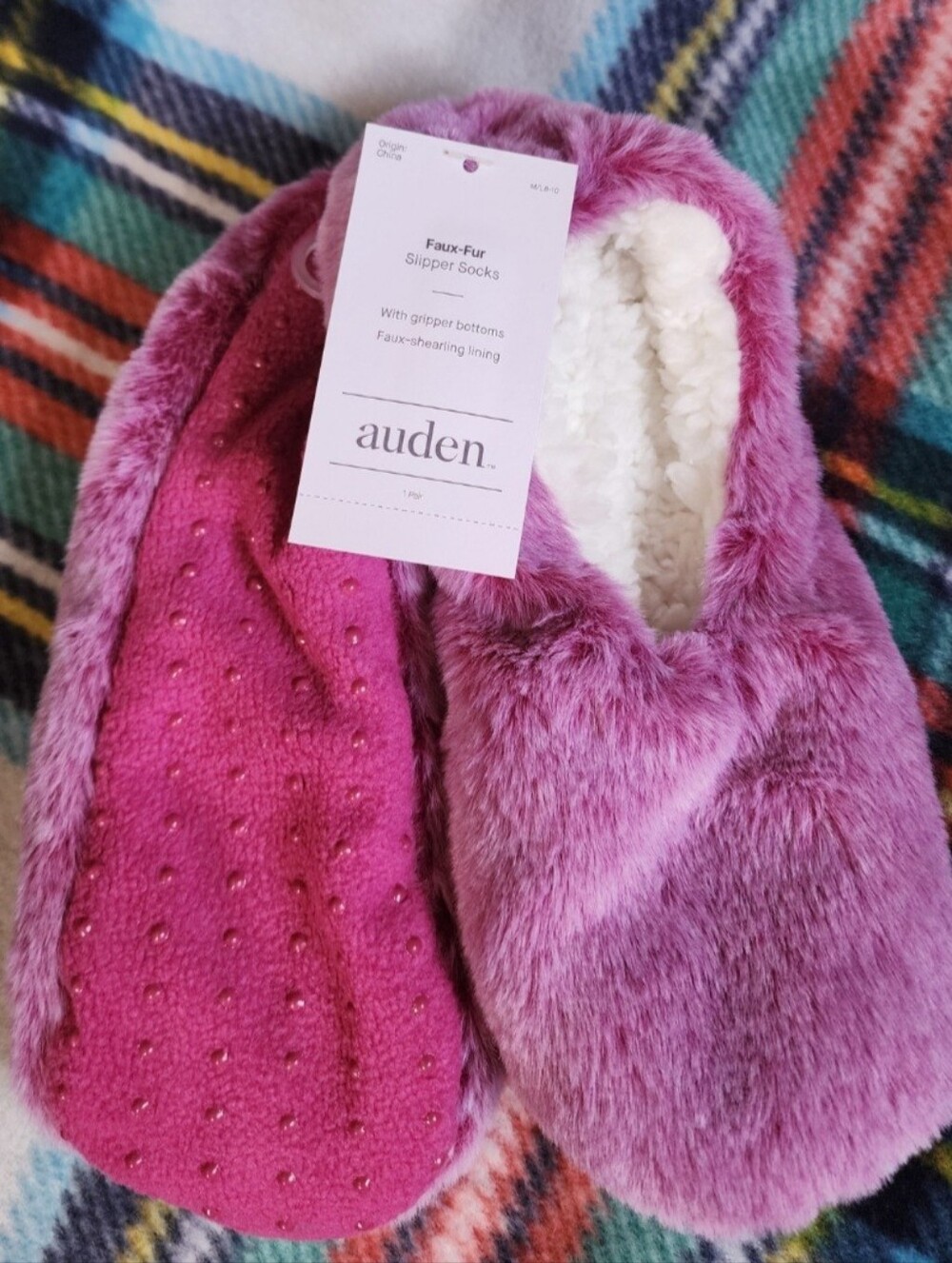 Auden Women's Faux Fur Pull On Slipper Socks